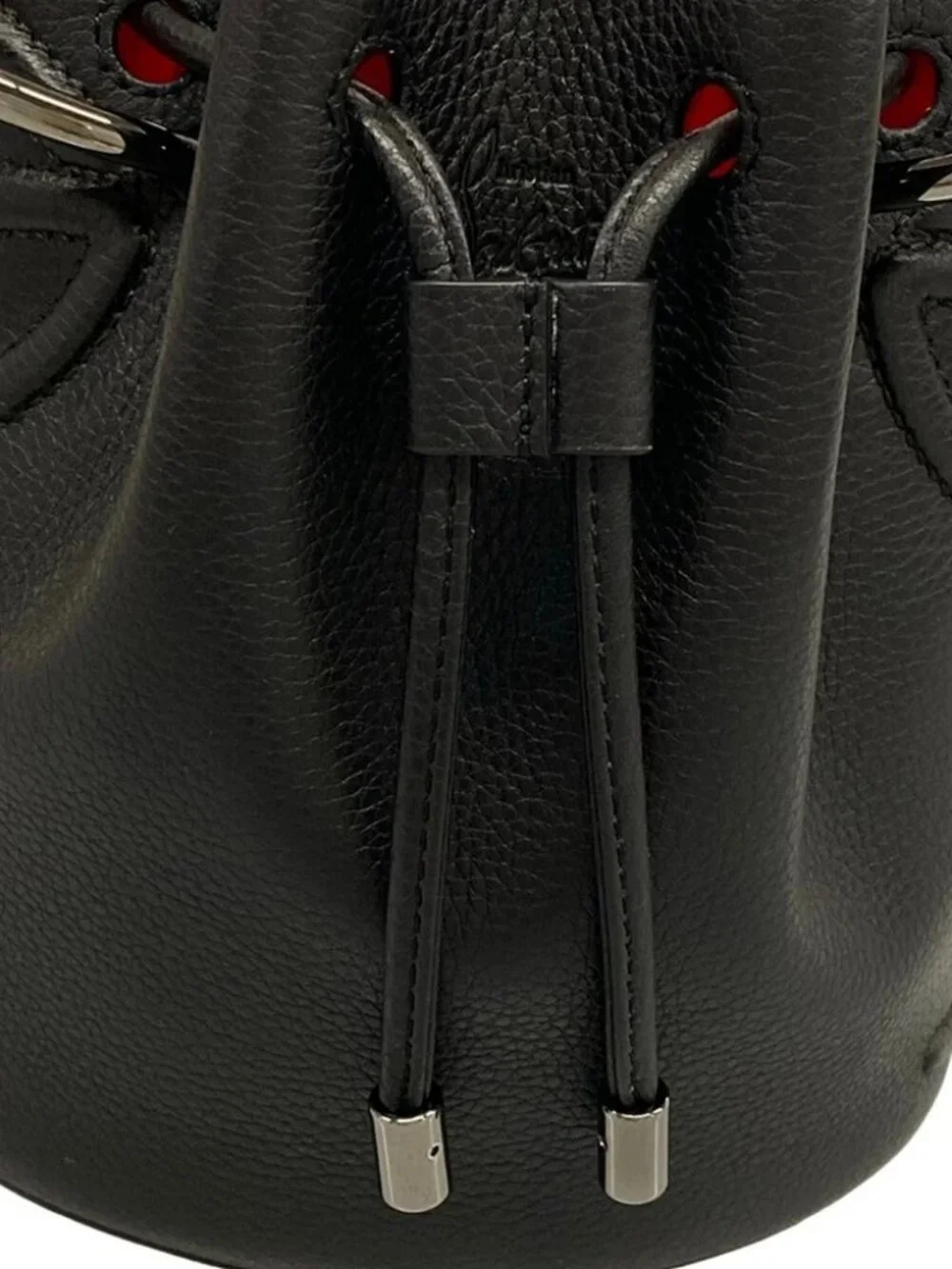 CHRISTIAN LOUBOUTIN BY MY SIDE Black Red Leather Shoulder Bag